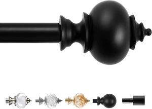 1-Pack 3/4 Inch Adjustable Curtain Rod with Finials Black for 48-84 Inch Windows - Picture 1 of 12