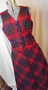Vintage 1970er maßgeschneidert Damen rot blau kariert Weste Rock Set Pendleton Wolle 10 Medium - Bild 1 von 9