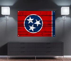 Tennessee State Flag Wood Print Wall Art Decoration 24" x 15" - Picture 1 of 6