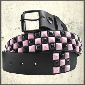 Punk Rock Metal Pyramide Nieten Unisex Leder Gürtel Pink Schwarz Checkboard 30 SMALL - Bild 1 von 2