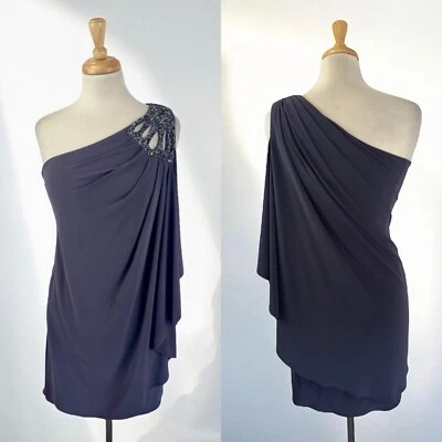 Vestido Formal Gris Hombro Descubierto Diosa Glam Hada Cuentas Brillo Y2K Talla EE. UU. 2 Foto 1 de 4