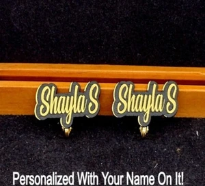 Custom Black and Gold Clip-On Earrings Non Pierced Studs, Personalized Name Free - Picture 1 of 7