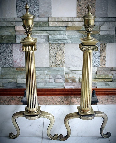 Vintage Antique Solid Brass Fireplace Andirons Heavy 20 Lbs 24" High Cover