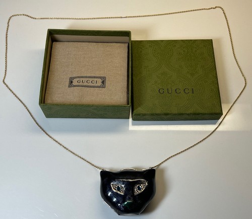 Collana Gucci Cat LE MARKET DES MERVEILLES Smalto Minaudiere 18k Sterling