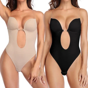 Women Deep V-Neck Strapless Backless Bodysuit One Piece Push Up Bra Body Shaper - Picture 1 of 13