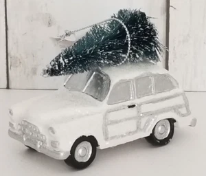 2023 Target Wondershop Vintage White Car w/Bottle Brush Tree Christmas Ornament - Picture 1 of 5