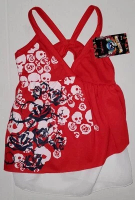 Dog's Sundress Red w/Skulls & Roses Size Small Bret Michaels Pets Rock Dog NWT - Изображение 1 из 3