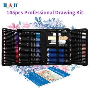 H&B 145-Piece Professional Oil Colored Pencils and Sketch Set Charcoal B2V2 - Picture 1 of 11