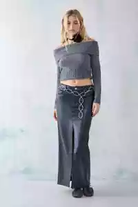 Urban Outfitters Split Front Faux Leather Black Maxi Skirt - size LARGE - NEW - Picture 1 of 8