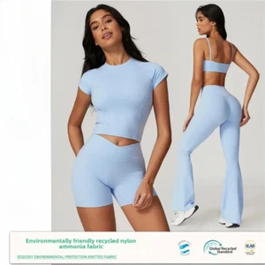 Eco-Friendly Quick-Dry Yoga Suit Outer Wear Running Sport Short Sleeves Backless - Picture 1 of 44