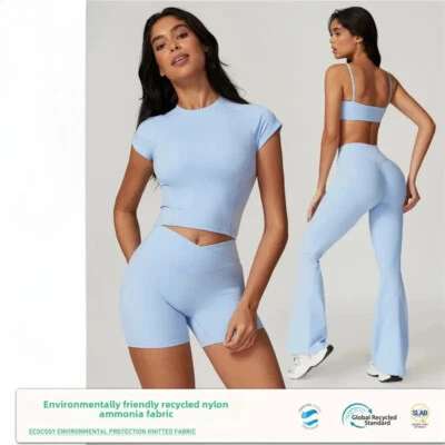 Traje de yoga ecológico de secado rápido uso exterior correr deporte mangas cortas sin espalda Foto 1 de 4