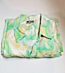 JM Collection Linen Blouse Women's Button Down 3/4 Sleeve Floral Multicolor - Picture 1 of 10