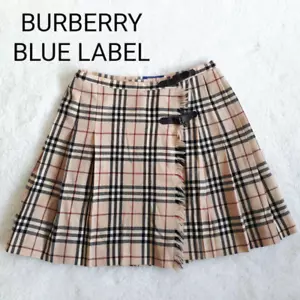 BURBERRY BLUE LABEL Wrap Mini Skirt Nova Check Pleated Size 38 Wool Fringe - Picture 1 of 6