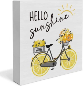 Lemon Decor Summer Decorations Hello Sunshine Wooden Sign Rustic Home Decor 5 X - Picture 1 of 12