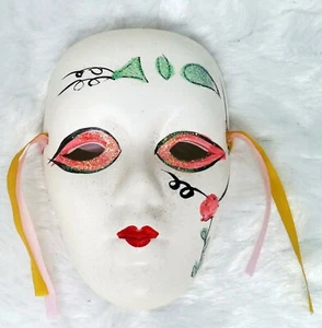 Rose On Cheek Mardi Gras Harlequin Masquerade Mask Wall Hanging - Picture 1 of 4