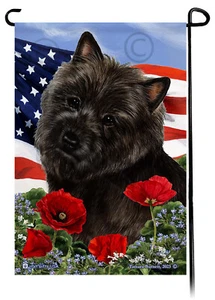 Patriotic Flowers Garden Flag - Black Cairn Terrier - Picture 1 of 1