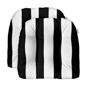 Juego de 2 cojines acolchados en forma de U para asiento de silla de mimbre, rayas blancas y negras - Imagen 1 de 4