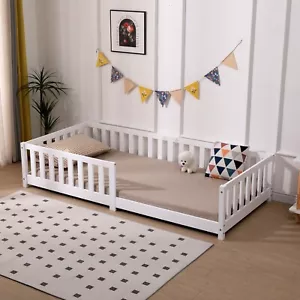 Lit bébé avec anti-chute et sommier à lattes | 90x200 | 80x160 | Blanc | Naturel - Photo 1/50
