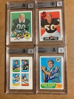 Tarjeta 4 en 1 firmada por Bob Griese 1969 Topps (subasta por 1 tarjeta) tarjeta automática Beckett 10 Foto 1 de 2