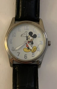 Disney Mickey Mouse Adult Watch Gold Tone Mickey Black Band New Battery - Picture 1 of 9