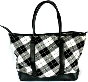 NEW - Vintage LL Bean Large Leather Tote Bag Purse - Plaid Wool & Leather - Picture 1 of 11