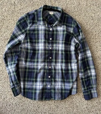 Camisa J Crew The Perfect xadrez tartan azul com botões grande - Imagem 1 de 4