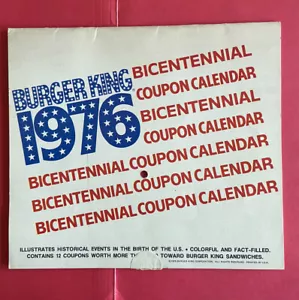BURGER KING 1976 Bicentennial Coupon Calendar - Picture 1 of 9