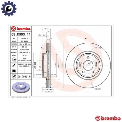 2x BRAKE DISC 09.D993.11 FOR KIA STINGER/Hatchback/Van GENESIS G70/Brake 2.2L - Image 1 of 4