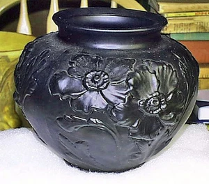 Seltene um 1930 US Glas Tiffin schwarz Amethyst satiniert Mohn Vase FS - Bild 1 von 3