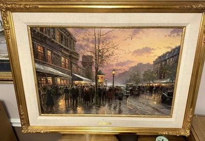 (Rare) Boulevard Lights, Paris Signed Thomas Kinkade Canvas 61/120 Studio Proof - Image 1 of 4