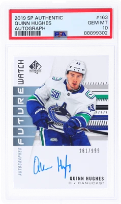 2019 SP Authentic Quinn Hughes Future Watch Auto #163 /999 PSA 10 Rookie RC - Image 1 of 2