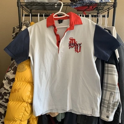 Versace Sport Large Polo Shirt Italy Button Large Logo Lightweight Colorblock - Image 1 of 4