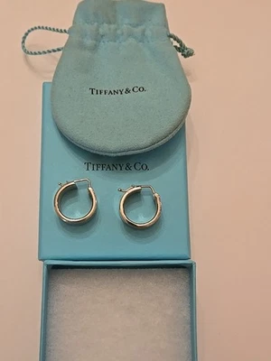 Tiffany & Co Sterling Silver T&CO 1837 Hoop Huggie Earrings 1997 BEAUTIFUL  - Image 1 of 4