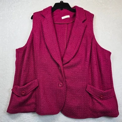 Chaleco de Lana Coldwater Creek para Mujer 2X Texturizado Magenta Preppy Carrera Oficina Bolsillo Foto 1 de 4