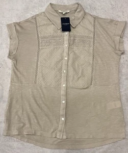 NWT Lucky Brand Women’s Button-Up Short Sleeve Top Bohemian Style Size Small - Picture 1 of 8