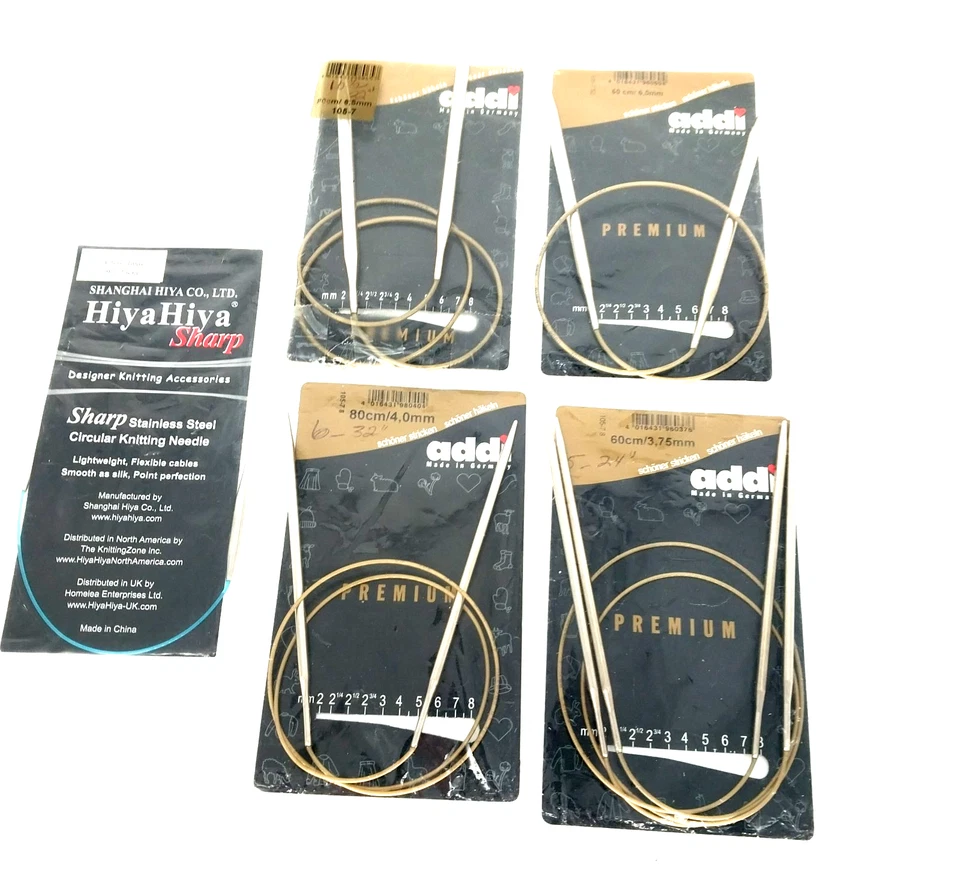 Agujas de tejer circulares Addi Premium usadas EE. UU. - 5-6-10-10,5 - AFILADAS EE. UU. 6-9" Foto 1 de 1