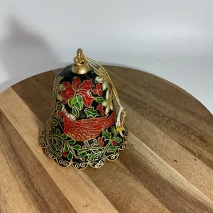"Campana vintage esmaltada Cloisonne Navidad Cardenal 3""" - Imagen 1 de 6