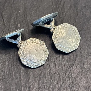 Antike Manschettenknöpfe 14 Karat Weißgold vorne Belais Talon Griff H9 - Bild 1 von 10
