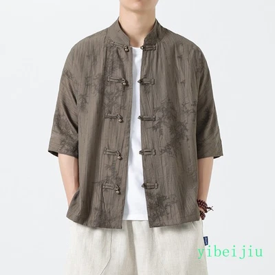 Camisas de lino retro de verano de lino de manga corta para hombre y mujer estilo tang Foto 1 de 4