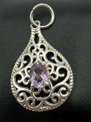 Colgante lágrima filigrana amatista, calado tono plata, colgante solamente Foto 1 de 4