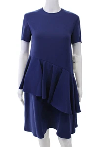 Adeam Womens Ruffle T-Shirt Tiered Short Sleeve Knee Length Dress Blue Size XS - Picture 1 of 6