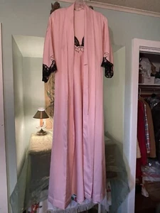 VTG Christian Dior Lingerie Set Gorgeous Nightgown Robe Pink Satin Black Lace - Picture 1 of 21
