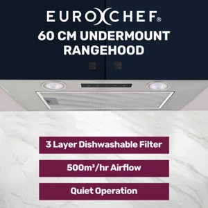 EUROCHEF 60cm Undermount Rangehood Silver 3-Speed Quiet Kitchen Stove Cooktop - Picture 1 of 8