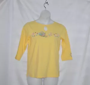 Quacker Factory Embroidered Keyhole Top W/ Charm Size S Yellow/Basket - Picture 1 of 2