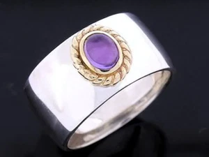 R042/78 - Anillo Banda Cuerda Amatista NATURAL 925 Genuino Plata Sólida y Oro 9ct - Imagen 1 de 1