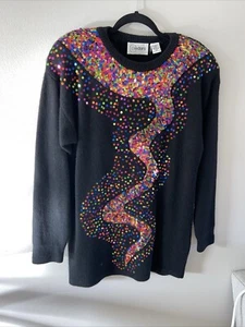 Vintage Real Fur Blend Sequined Holiday Style Sweater Size M - Picture 1 of 5