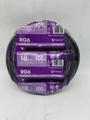 Southwire 100 ft. 18 RG6 Dual Shield CU CATV CM/CL2 Coaxial Cable in Black - Image 1 of 3