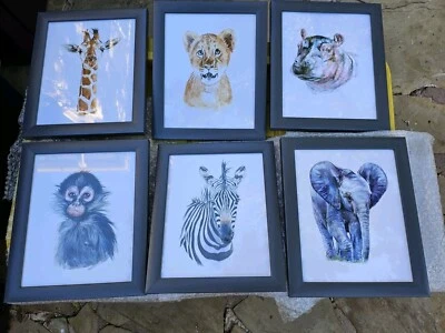 套装 6 华丽 12 英寸 X 8 英寸 带框丛林动物朋友 儿童房收藏  — 第 1/4 张图片