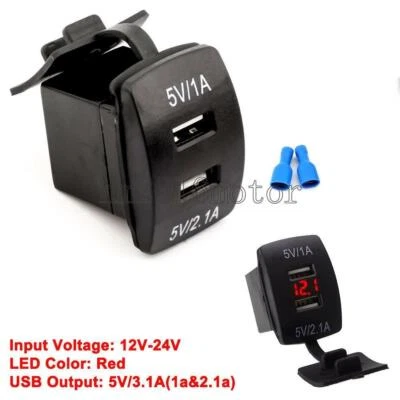 Dual Ports 3.1A USB Car Phone Charger Digital Red LED Voltmeter 12V/24V - Image 1 of 4