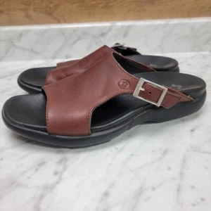 Women's 7-7.5 sz 38 Havana Joe Sandals Brown Leather Slide Buckle Open Toe Wedge - Picture 1 of 12